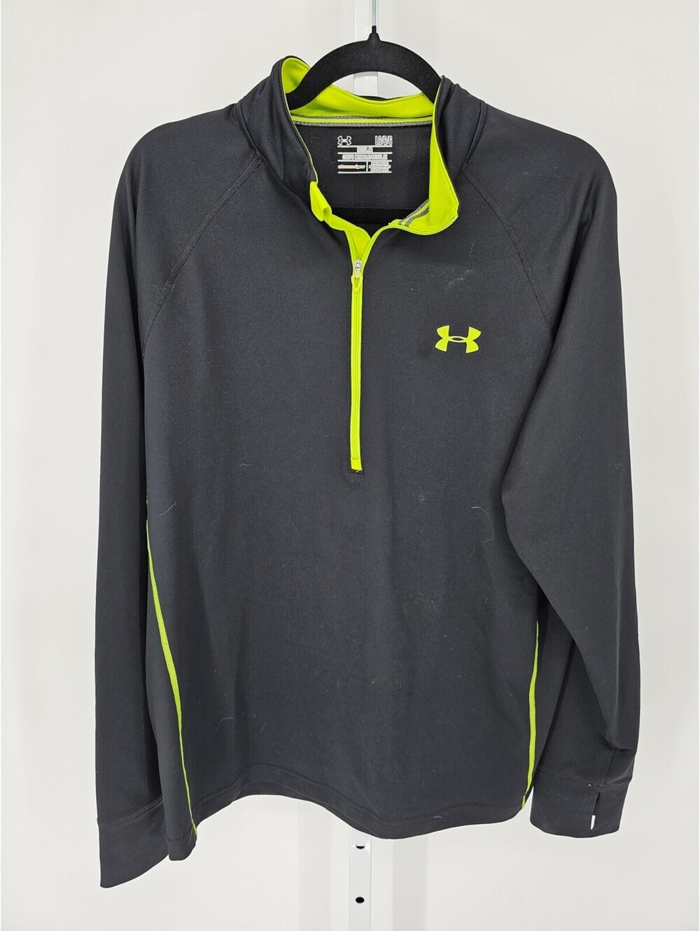 Under Armour Mens Sz L 1/2 Zip Medium Weight Athletic Jacket Black w/ Neon Trim